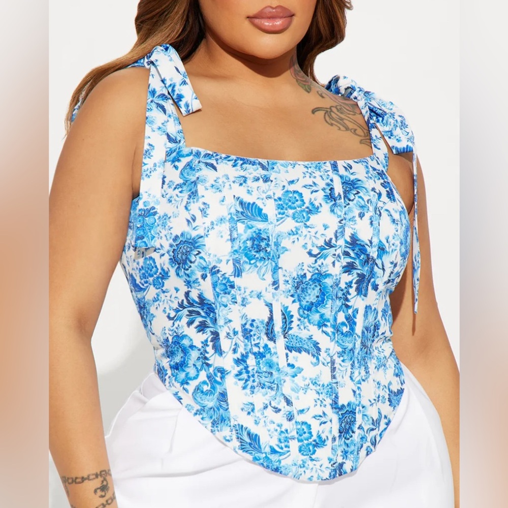 New Fashion Nova Blue and White Belmont Corset Top